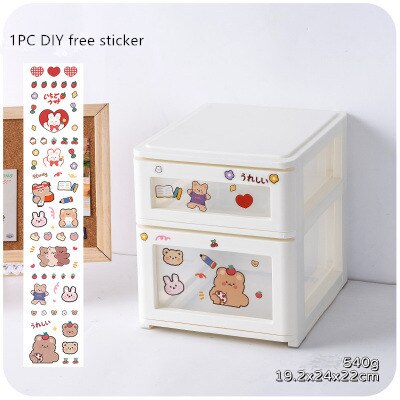 MINKYS Kawaii ABS Drawer Desktop Organizer Desk Storage Box With DIY Free Sticker School Stationery Accessories: 19cm x 24cm x 22cm
