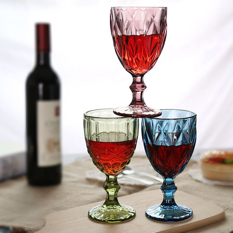 1 pz 240/300ml bicchiere da vino rosso in rilievo retrò calice bicchiere da succo bere Champagne whisky Cup decorazioni per feste di nozze