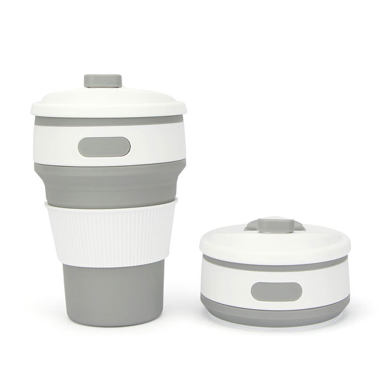 Taza de café de silicona plegable, vaso de agua sin BPA, portátil, telescópico, de viaje, multifunción, 350ml: Gris claro