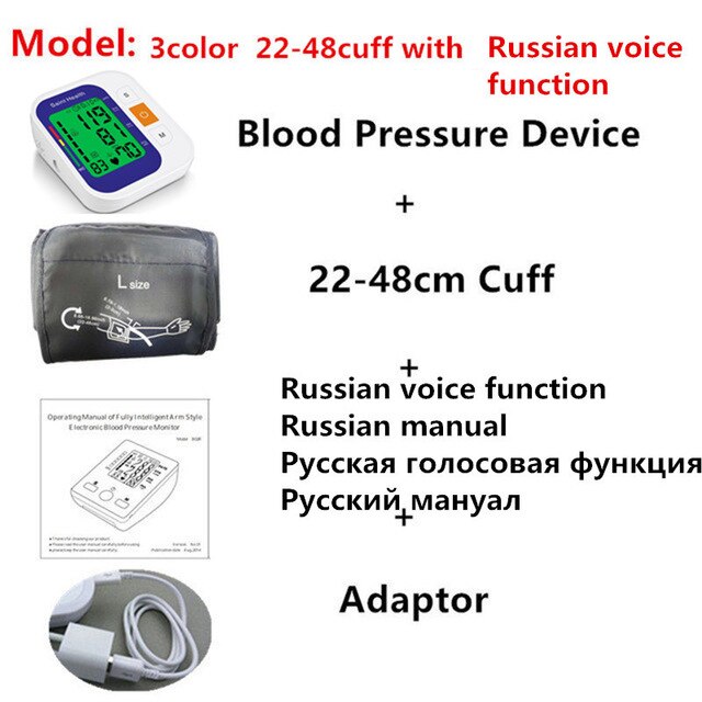 Russische Voice Met Backlight Tonometer Elektrische Digitale Bloeddrukmeter Bp Sphygmomanoter Hartslagmeter Voor Meten: 3colorruvoice22-48