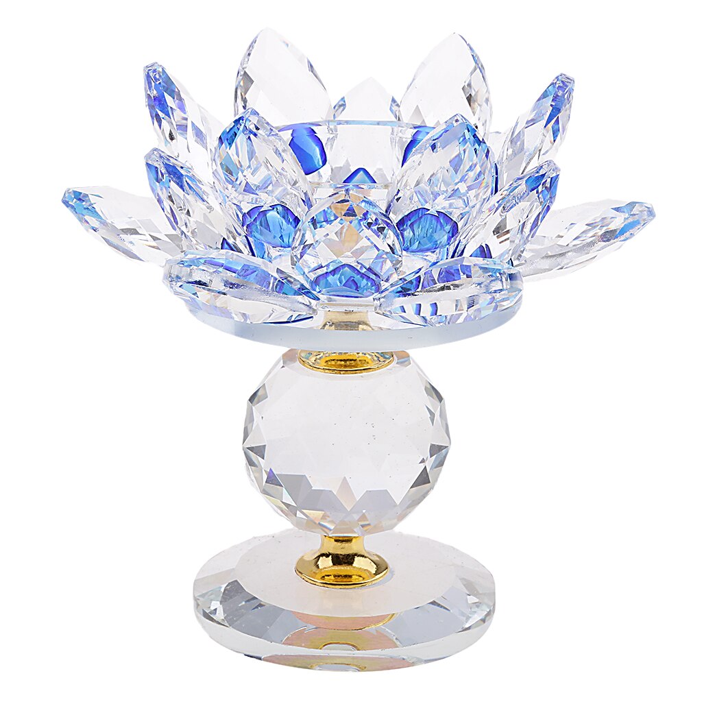 Krystal buddhistisk lotus stor fyrfadslysestage lysestager smør lys lampe base: Blå
