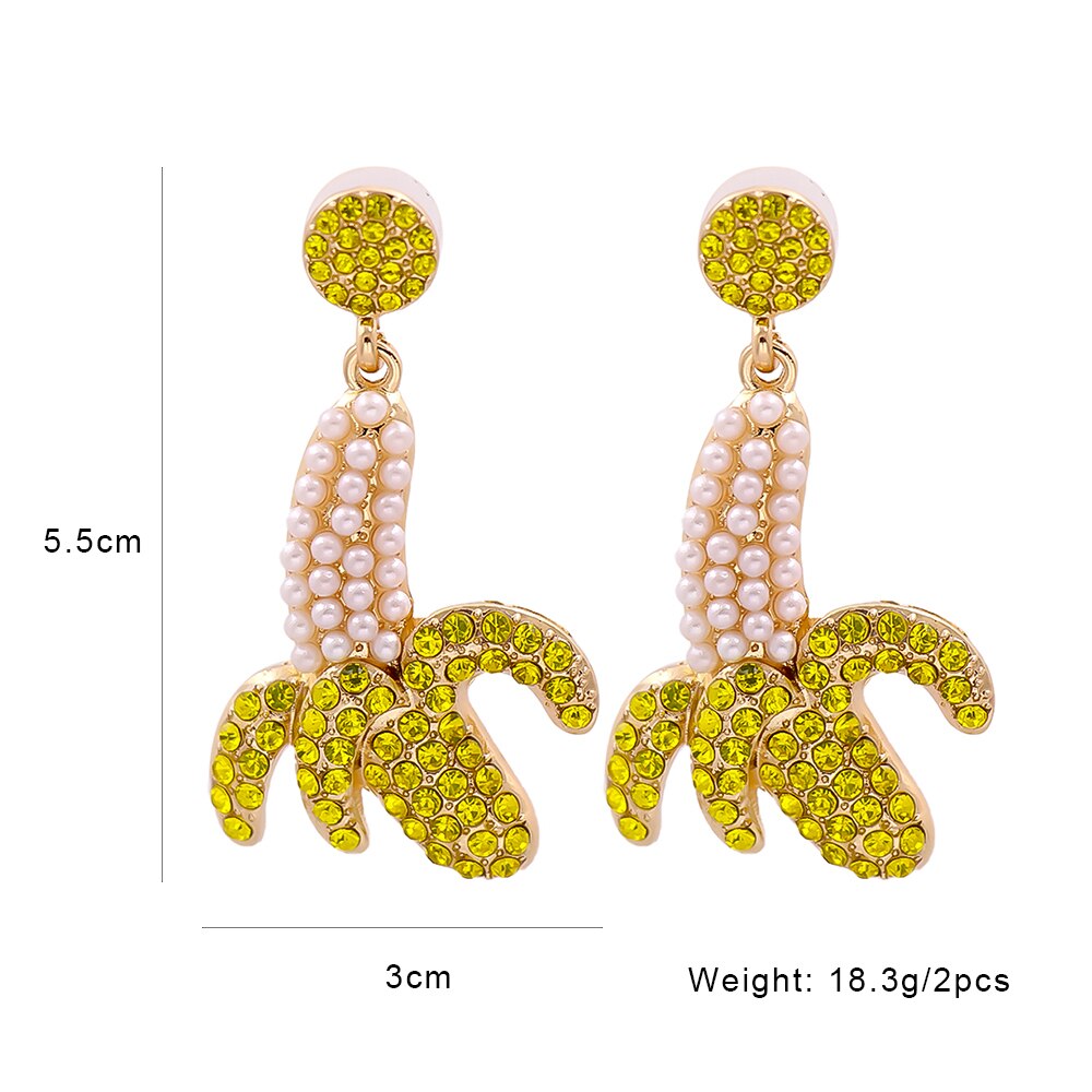 Banan statement øreringe rhinestone dejlige perle kvinder dangle øreringe vedhæng smykker