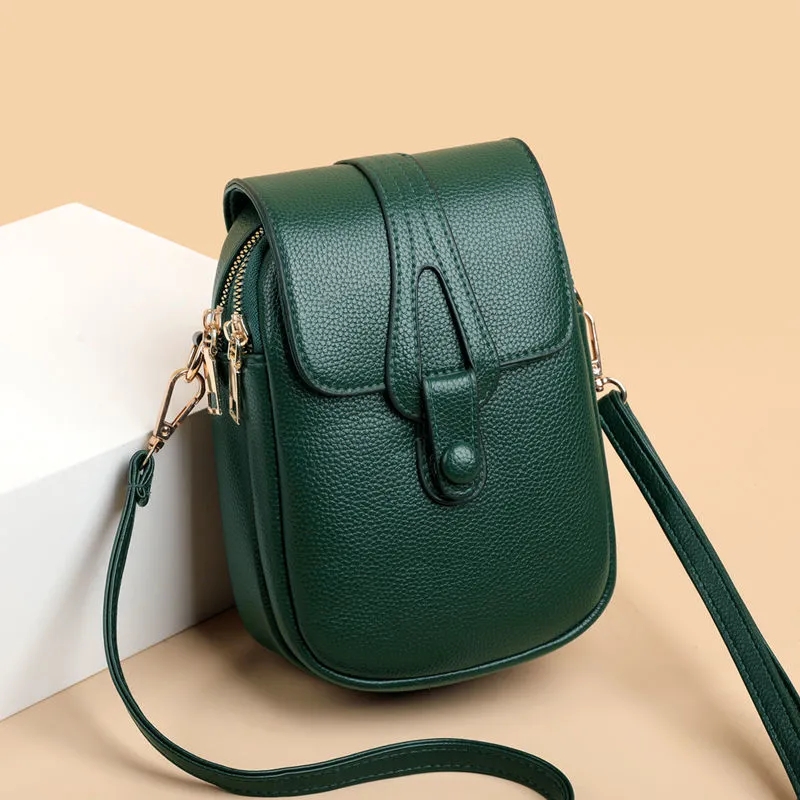 Eenvoudig PU lederen crossbody schoudertassen voor dames Lente Retro merkhandtassen en portemonnees Dames mobiele telefoonzak: Donker Kaki