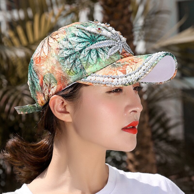 Sombrero de sol para mujer y niña, gorra de béisbol con diamantes de imitación y perlas, colorida, Snapback, Cool Star