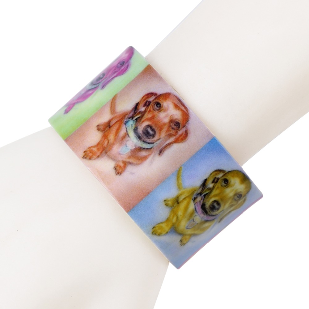 Bonsny Acryl Bunte Langhaarigen Dackel Hund Armreif Nachrichten Modeschmuck Für Frauen Mädchen Sommer Armbänder