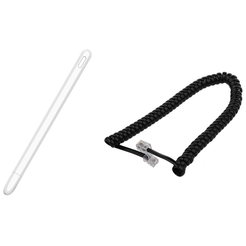 2 M Zwarte Telefoon Extension Coil Kabel Koord Met Tablet Drukt Stylus Pen Beschermhoes: Default Title