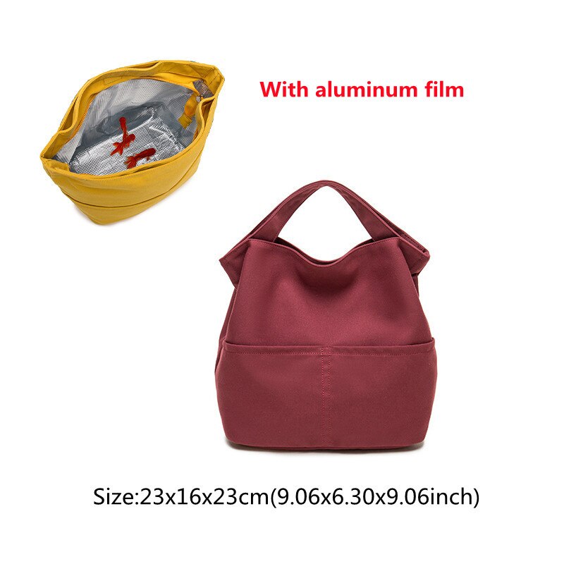 Draagbare Canvas Lunch Tas Vrouwen Outdoor Camping Wandelen Picknick Voedsel Koeler Pouch Reizen Eten Opslag Thermische Pakket Accessorie: C Wine Red