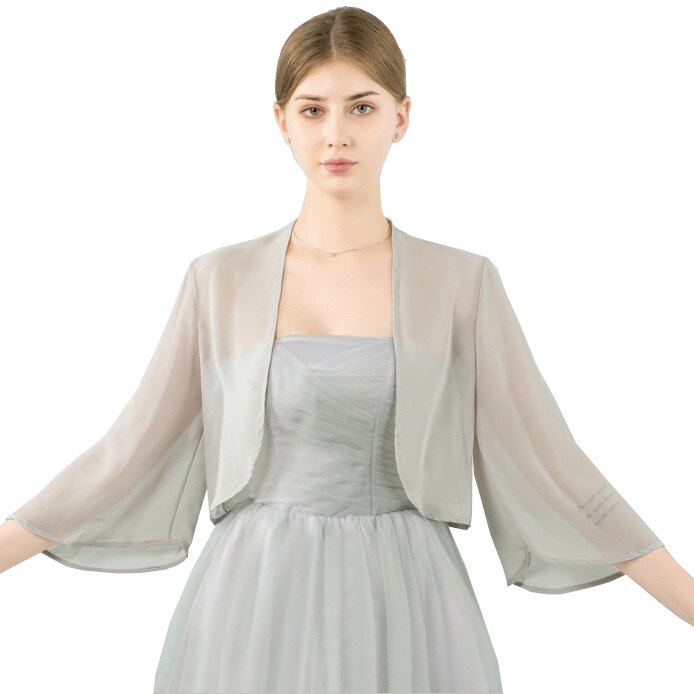 Champagner verrotten schwarz rosa grau Hochzeit Jacken wickelt Chiffon zucken Braut Bolero Jacke Mantel 3/4 Länge kappe Hülse Frauen Belero: Grau