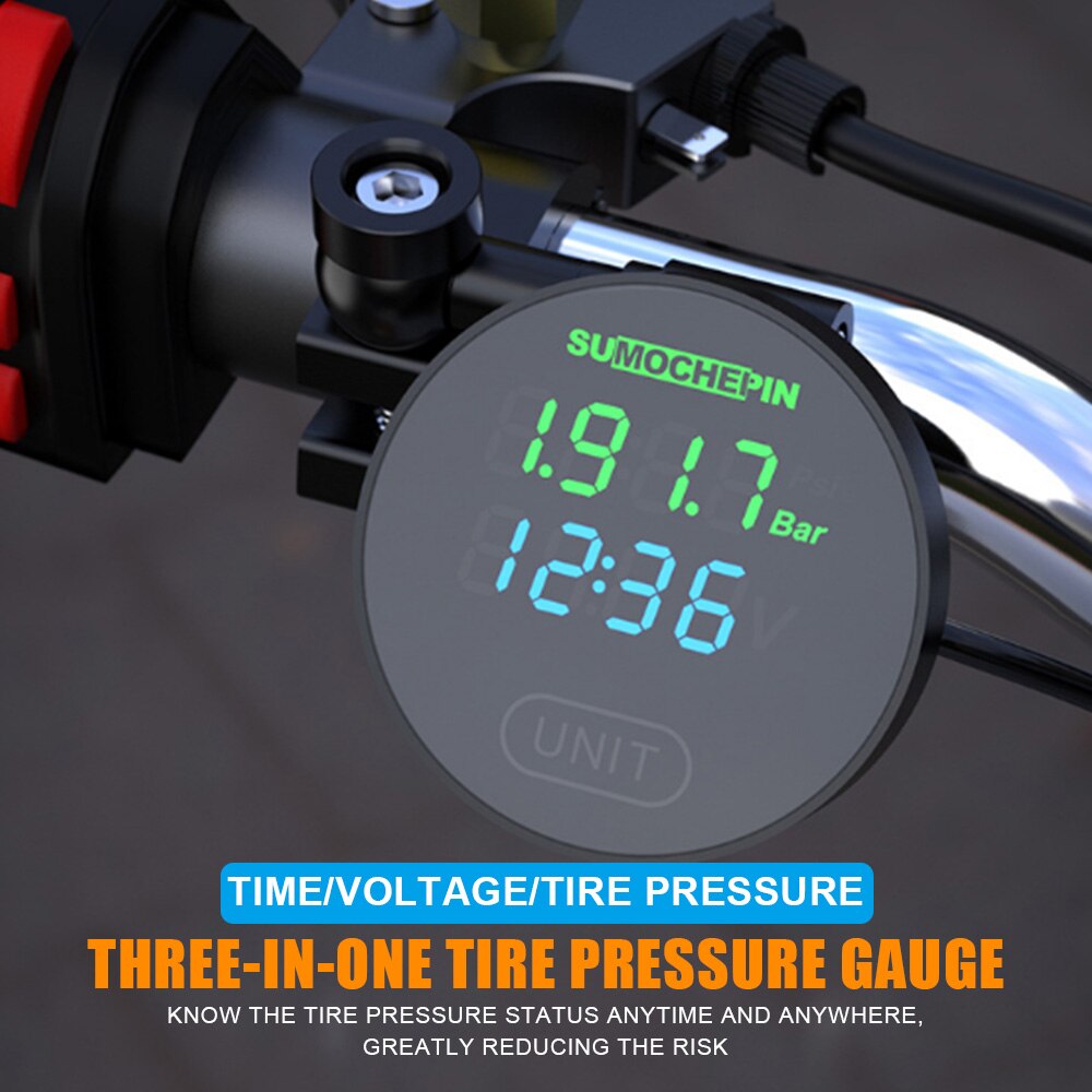 TPMS Motorcycle Tire Pressure Monitoring System With 2 External Sensors LCD Digital Display Waterproof Tyre Gauge