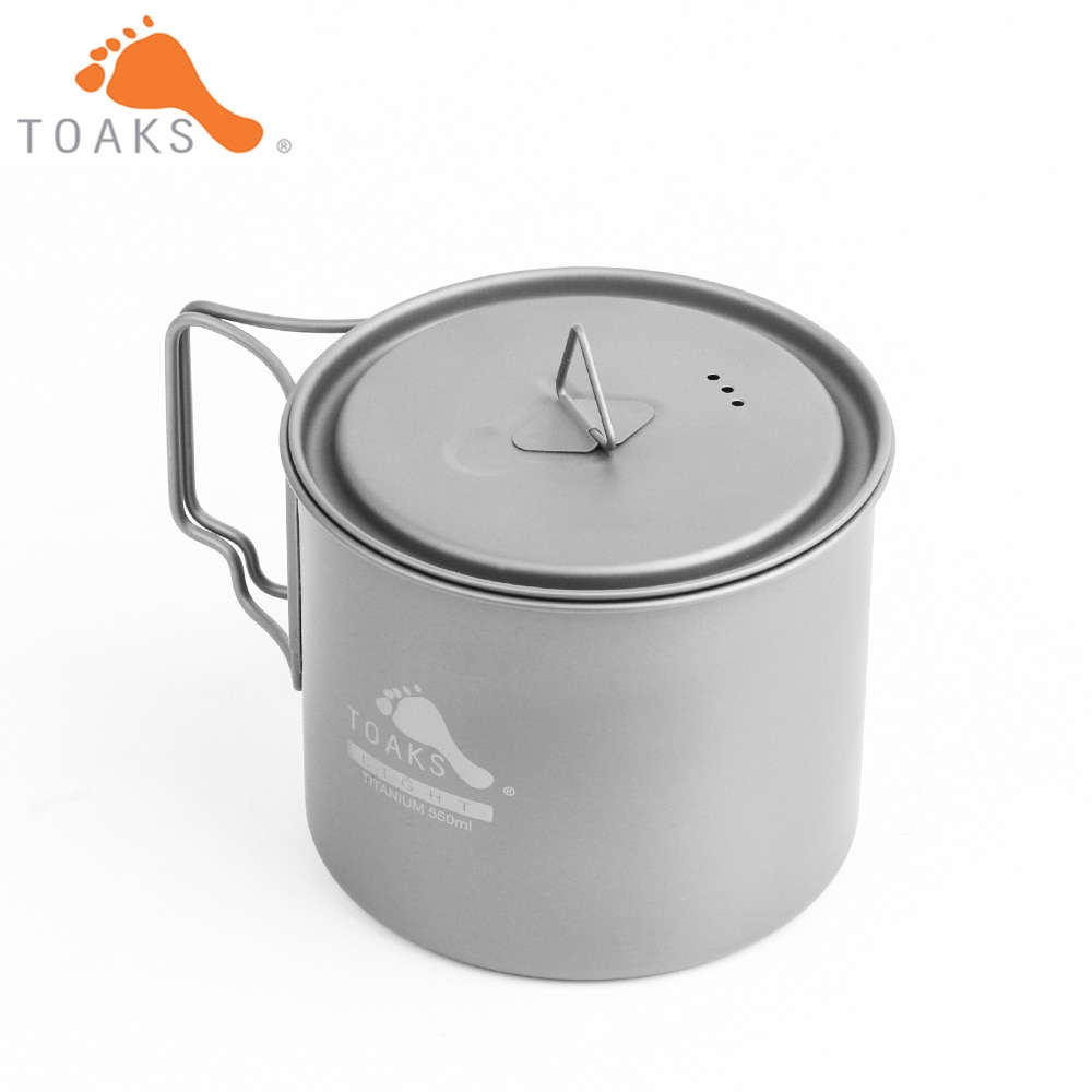 TOAKS Topf-550-L Reinem Titan Tasse Ultraleicht Ausführung 0.3mm draussen Becher mit Deckel und Faltbare Griff Camping Kochgeschirr 550 ml 72g