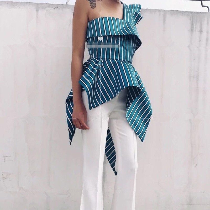 Vgh Lente Onregelmatige Korte Vrouwen Blouse Mouwloze Skew Kraag Vlinder Zoom Terug Rits Vrouwelijke Overhemd