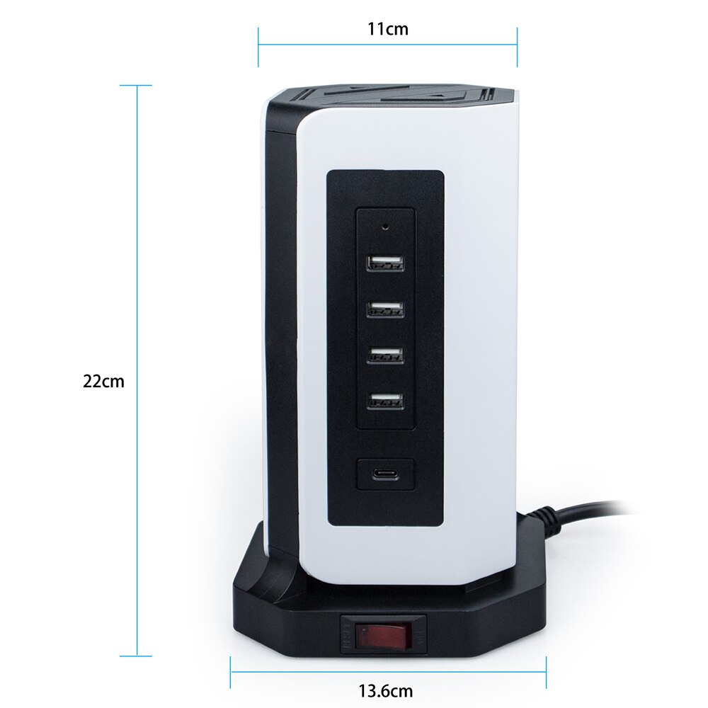 Multiprise verticale prise électrique ue prise de courant 9 voies prise tour USB-C Ports 2m Protection contre les courts-circuits