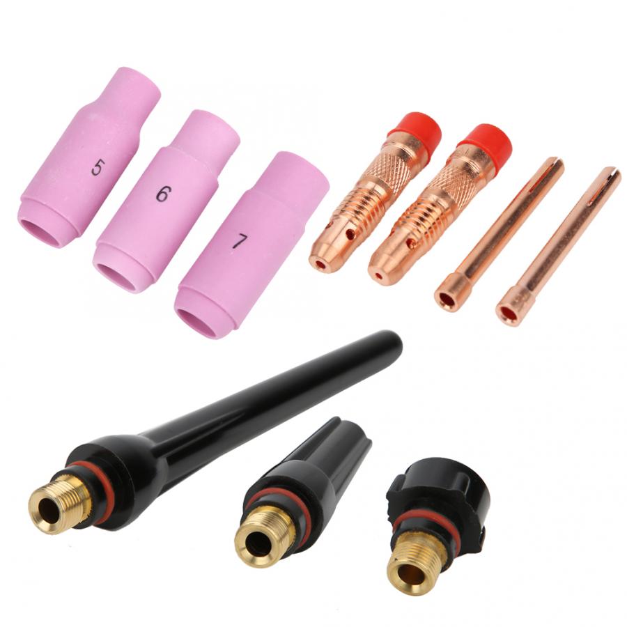 10Pcs Tig Keramische Cup Tig Alumina Nozzle Collet Body Back Cap Voor WP-17/18/26 Tig Lastoorts Onderdelen WP26 Collet Body