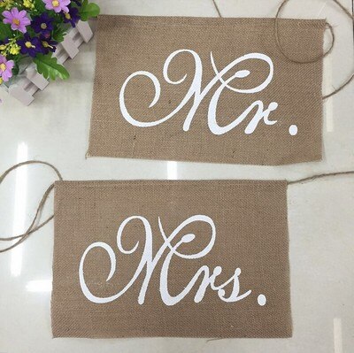 1Pair Romantic Wedding Chair Place Signs Banner Mr Mrs Bride Groom Photo Booth Props Wedding Party Decoration supplies