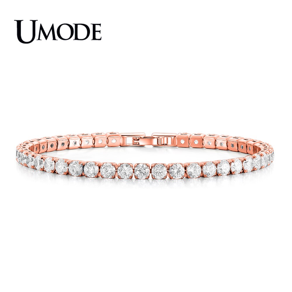 UMODE Rose Gold Color Clear CZ Crystal Tennis Bracelet for Women Gold Box Chain Jewelry Party Anniversary Accessory UB0097M: Rose Gold / 19cm