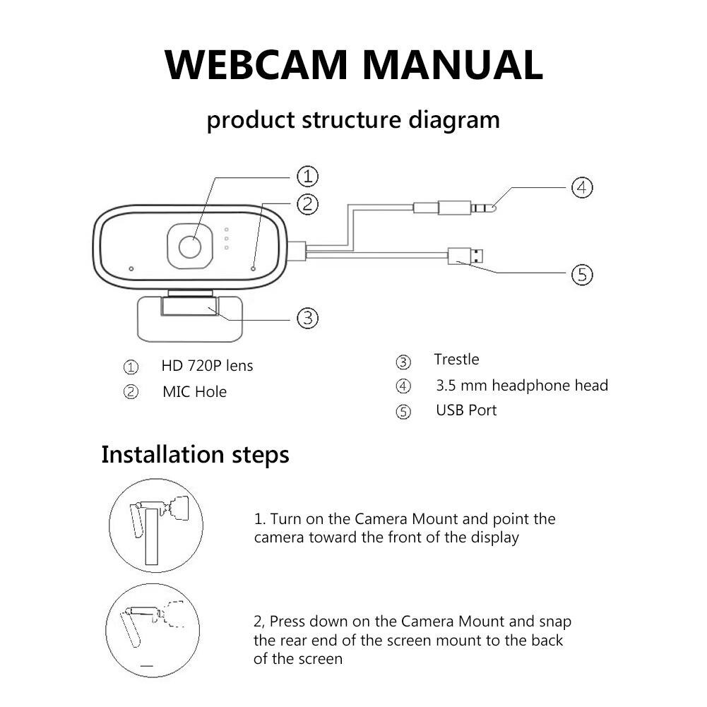 USB 2.0 720P Webcam Video Teaching Camera Web Cam with Microphone for PC Laptop