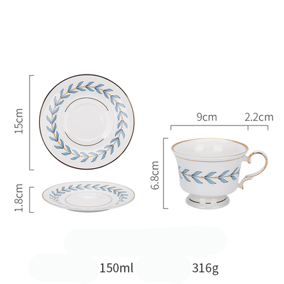 Kinglang leaf rim mugg afternoon tea set europeiskt litet lyxigt keramisk kopp fat set hushålls kaffemugg med fat: Blå