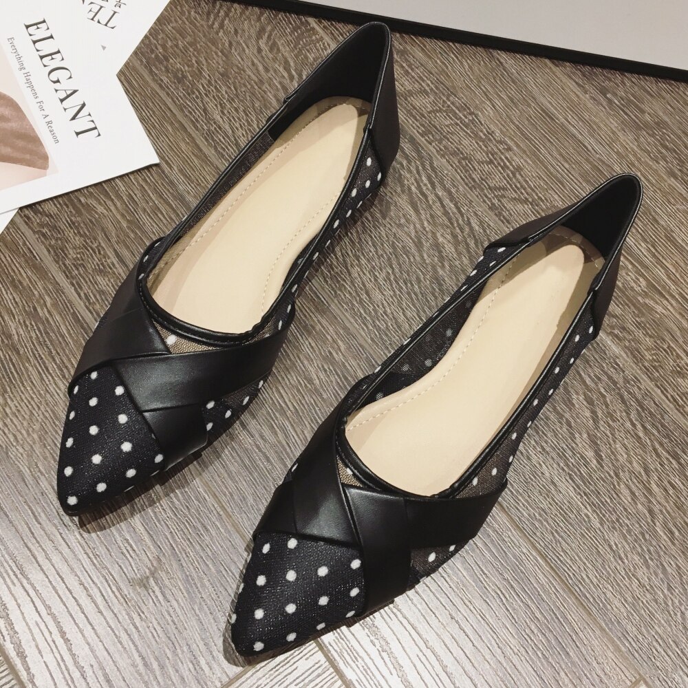 Spring Summer Women's Ballet Flats Shoes Polka Bot Openwork Shallow Woman Ladies Soft Work Flats Single Shoes Black: Black / 8