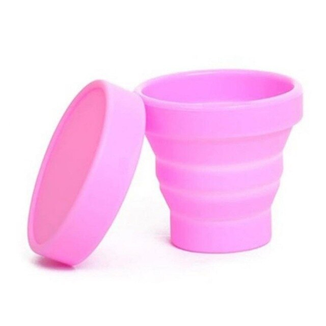 Portable Silicone Retractable Folding Cup with Lid Outdoor Telescopic Collapsible Drinking Cup Travel Camping water cup: Pink