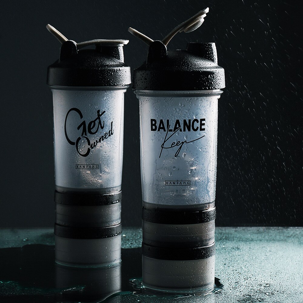 Explosion sport vattenflaskor 500ml protein shaker svart bärbar utomhus läckagesäker plastflaska bpa free