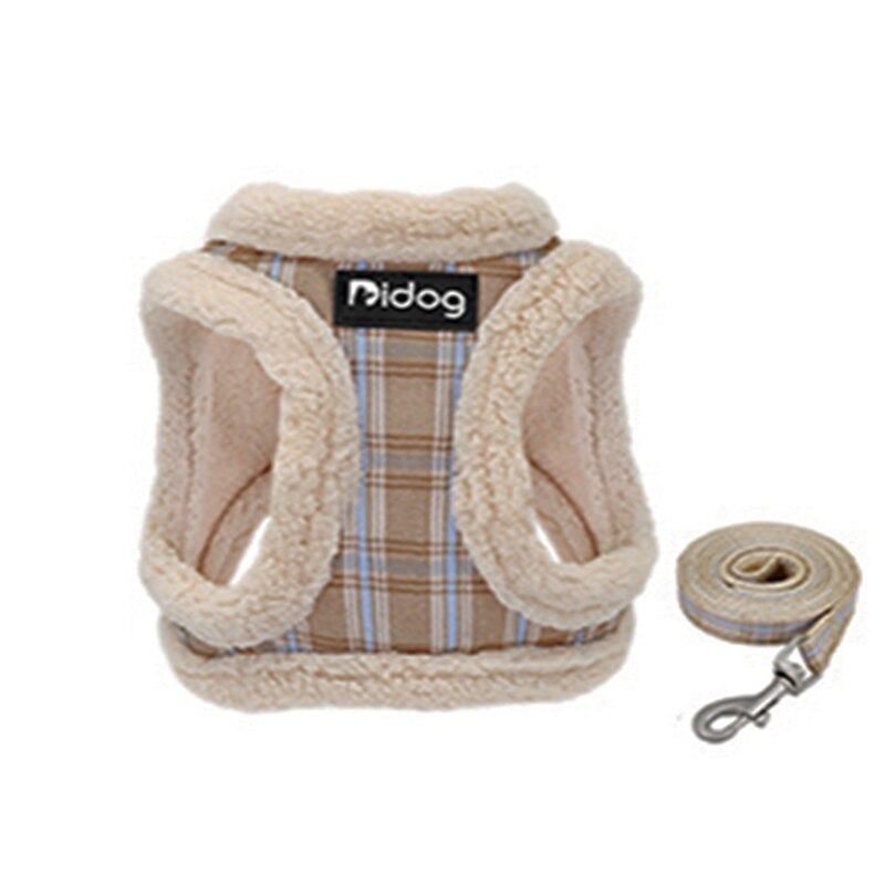 Pet Supplies Dog Harness Vest Plush Velvet Dog-Harness No-Pull-Harness Adjustable-Harness With Leash Coat For Small Animal: Brown plus velvet / XS
