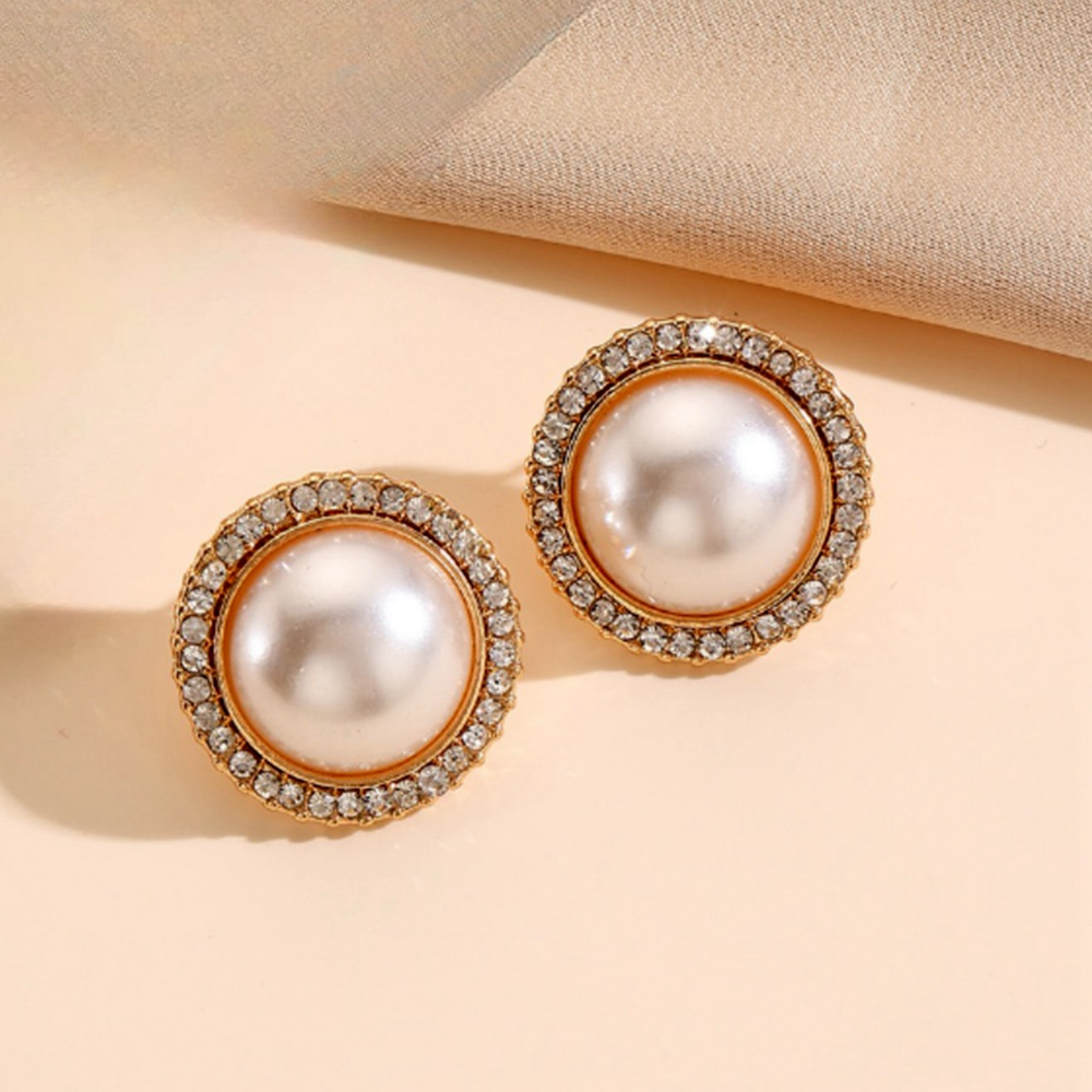 Bruidssieradenset met geometrische ronde strass-steentjes, imitatieparels, kralenketting en oorbellen, feestaccessoires voor dames: Lichtgeelgouden kleur