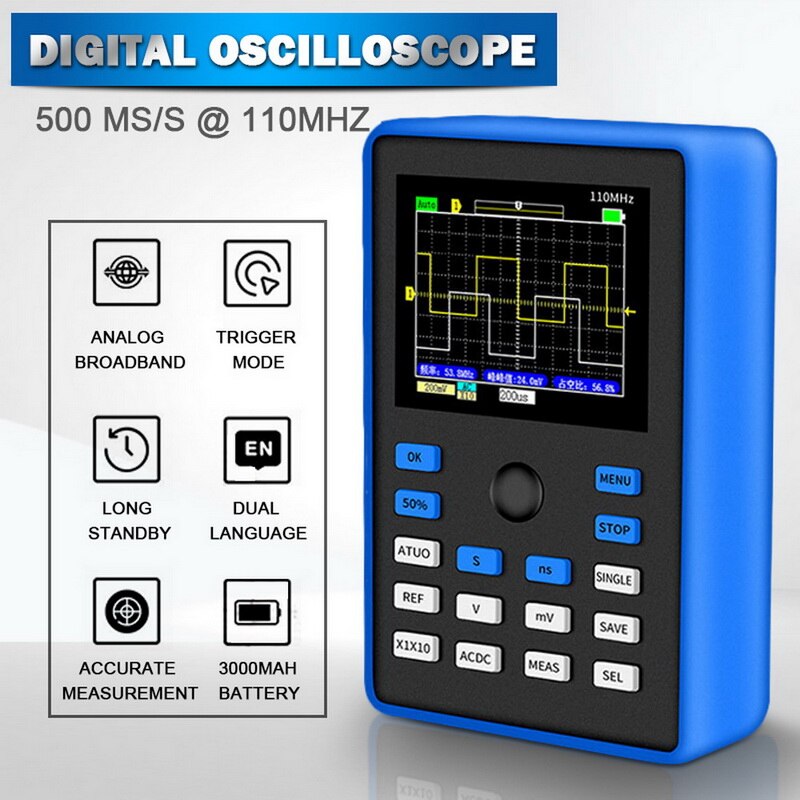 FNIRSI-1C15 osciloscópio digital profissional 500 ms/s taxa de amostragem analógico suporte de largura de banda forma de onda de armazenamento de um botão automático