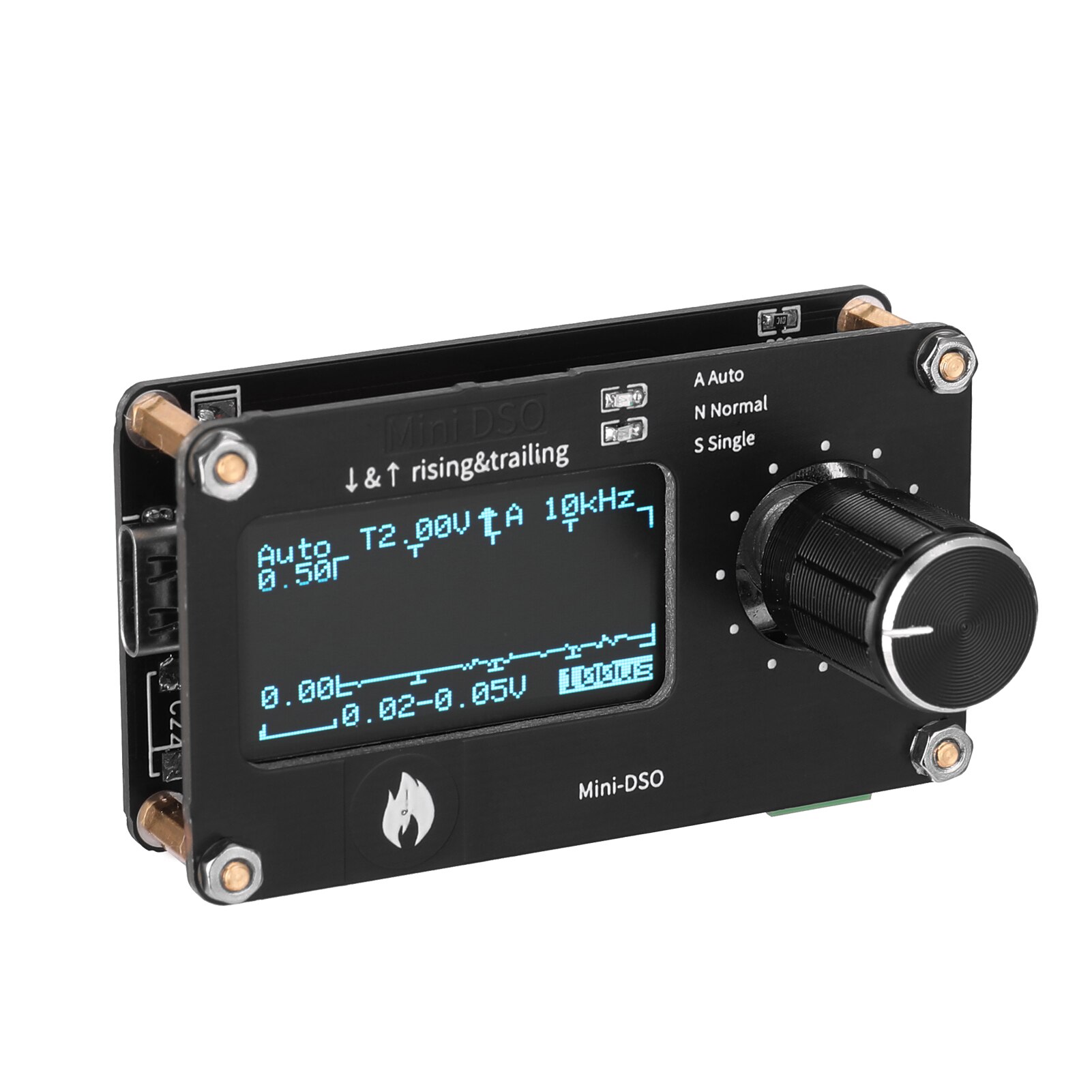 Mini osciloscopio de medición de un solo canal, botón mecánico de 0,96 pulgadas, frecuencia de muestreo de 250 kHz, perilla Simple de Metal