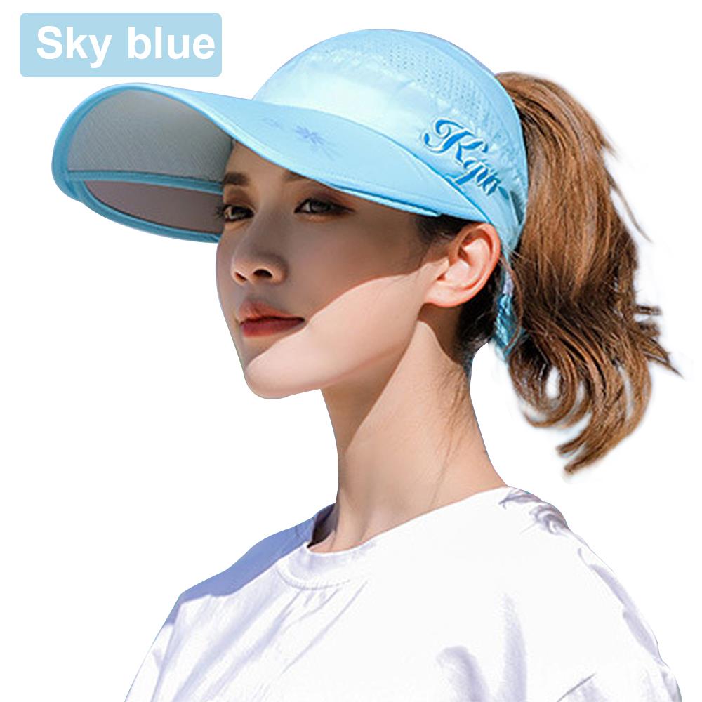 Gorra de playa con protección solar, sombreros de sol para mujer, sombrero con viseras, visera retráctil, gorra de viaje, ropa portátil, sombrero de ventilación para exteriores: Sky Blue