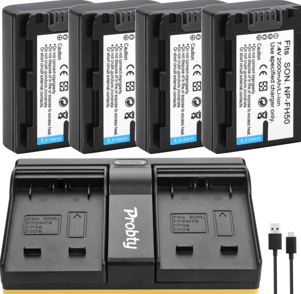 NP-FH50 Batteria + Caricabatterie Per Sony NP-FH40 DSC-HX1 HX100V DSLR A230 A330 DCR-SR42 DCR-SR60 DCR-SR62 DCR-SR80 DCR-SR82: 4battery and charger