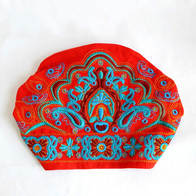 Chapeaux pour femmes, Style mexicain ethnique Vintage, fleurs brodées, Bandanas imprimés rouges, bonnets: red