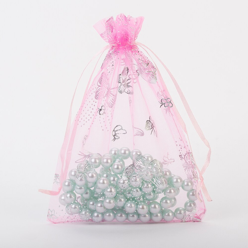 13 x 18cm rosa organza smykkeposer billige organza poser jule halskjede anheng øredobber smykker emballasje snøre pose