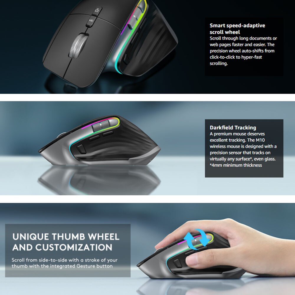 Bezprzewodowa mysz bezprzewodowa VicTsing 2.4G bezprzewodowa mysz ergonomiczna 4000 DPI dla tabletu Macbook Air Laptop Gaming Office