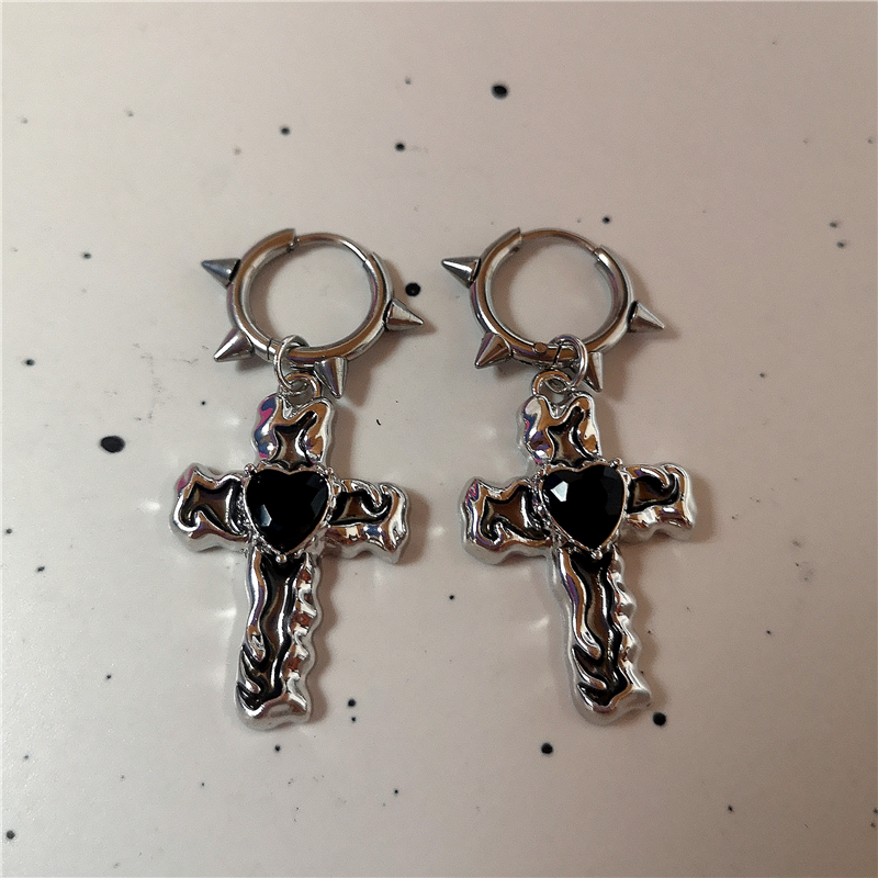 Goth oregelbundet hjärta kors spindel spiral rostfritt stål örhängen kvinnor män grunge  y2k smycken 2000s scen emo accessoarer: Rosa guldfärg