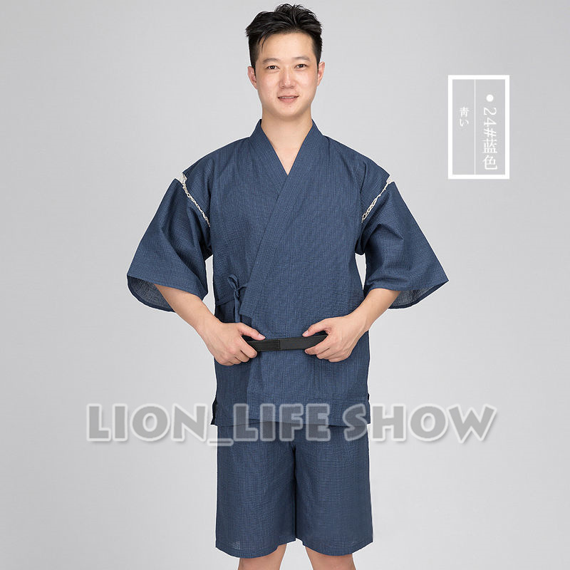 Japansk sommer mænd jinbei kimono kortærmede bukser nattøj pyjamas loungewear: 24 / M