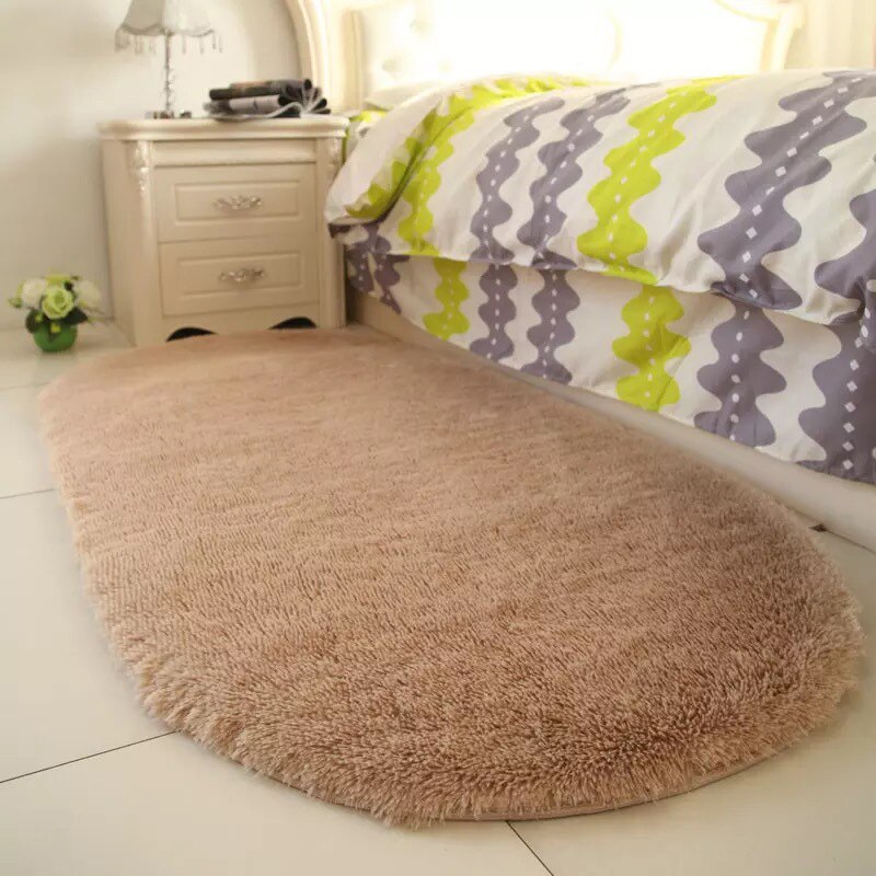 Ensfarget ovale vaskbare gulvmatter til hjemmet stue teppe soverom seng foran teppe salongbord teppe 40 x 60cm h99f: Lett kamel