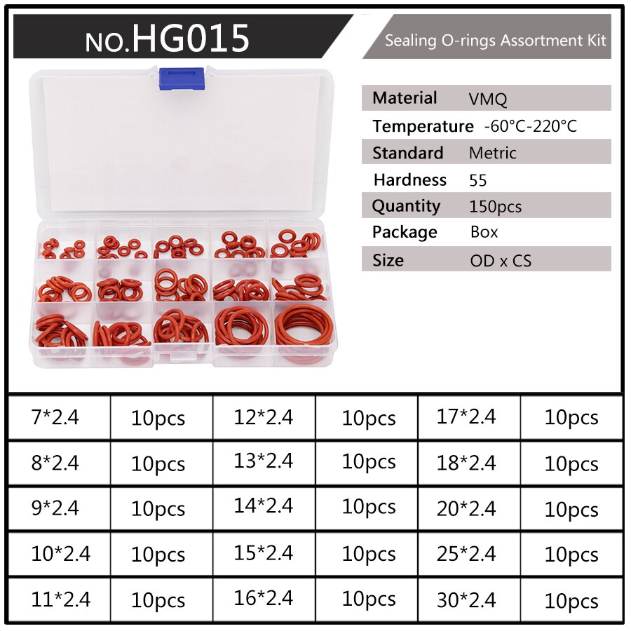 DIY PCP Silikon Gummi Abdichtung O Ringe Dichtung Ersatz Buchse O-ringe CS 1,5mm 1,9mm OD 6mm-20mm 10 Größen 150 Teile/satz HG036: HG015 x1