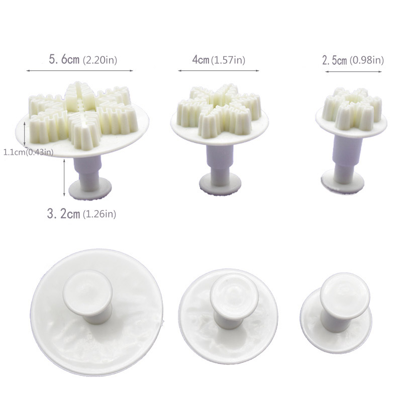 3 Stks/set Sneeuwvlok Fondant Cake Decorating Gereedschap Plunger Sugarcraft Cutter Mold Gereedschap Kerst Kerstcadeau Cake Decorating Gereedschap: Fine snowflake