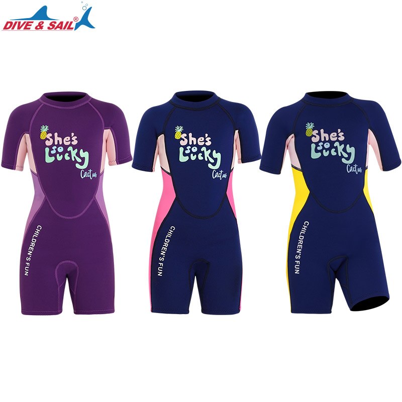 2.5mm Neoprene Short Sleeves Kids Wetsuits Diving Suits for Boys/Girls Children Rash Guards One Piece Surfing Swim Snorkeling