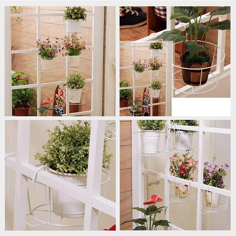 4 Pack Suspendue Ronde Balustrade Jardinières, Fleur Porte-Pot, Pot en métal Panier De Plantes, pour une Utilisation intérieure Et extérieure (blanc)