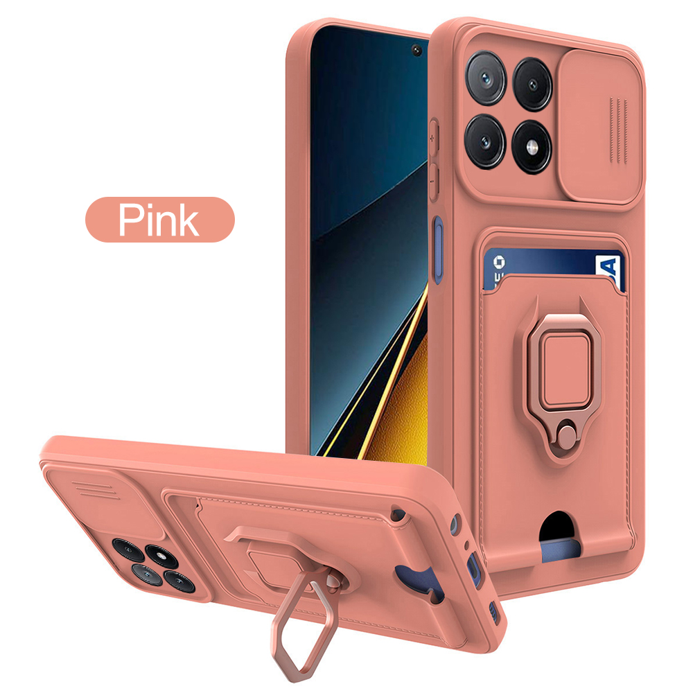 Slide Camera Lens Protection Case For Xiaomi Poco X6 Pro Card Slot Stand Holder Magnetic Cover Coque PocoX6 Little X6Pro X 6 5G: CANVAS / Brown