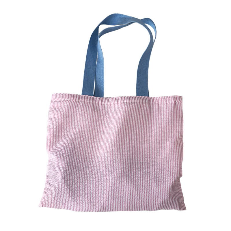 Stripe Contrast Color Women's Canvas Shoulder Bag Large Capacity CollegeBook Tote Zipper Handbags Simple Commuter Shopping Bag