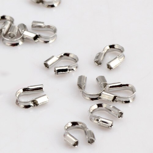 OlingArt 4MM 60pcs Plating Rhodium/Gold Copper &quot;U&quot; shaped positioning tube Crimp Various cords DIY Jewelry Making: Rhodium 60pcs  U