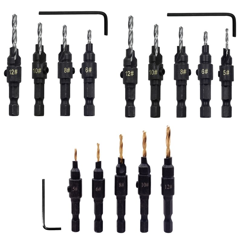 Countersink Drill Bit Set Hex Shank Drilling Screw Holes Woodworking Tool 19QB