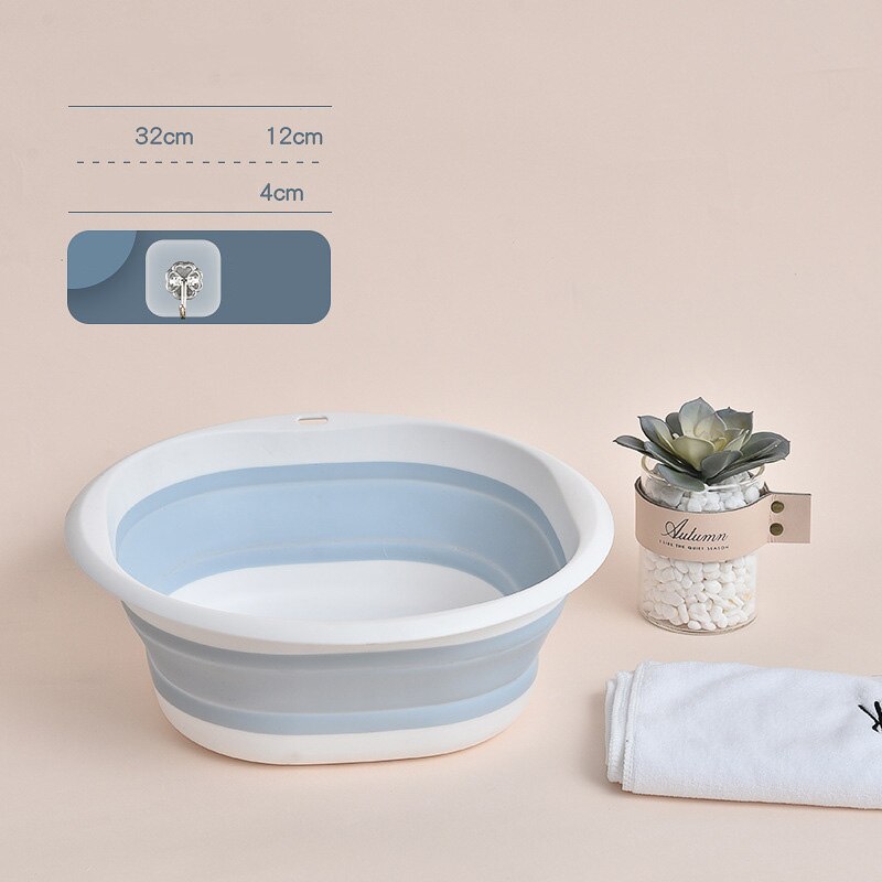 Household Folding Wash Basin Portable Sink Foot Bucket Washbasin Plastic Foldable Foot Basin Travel Outdoor Camp Basins: blue white medium