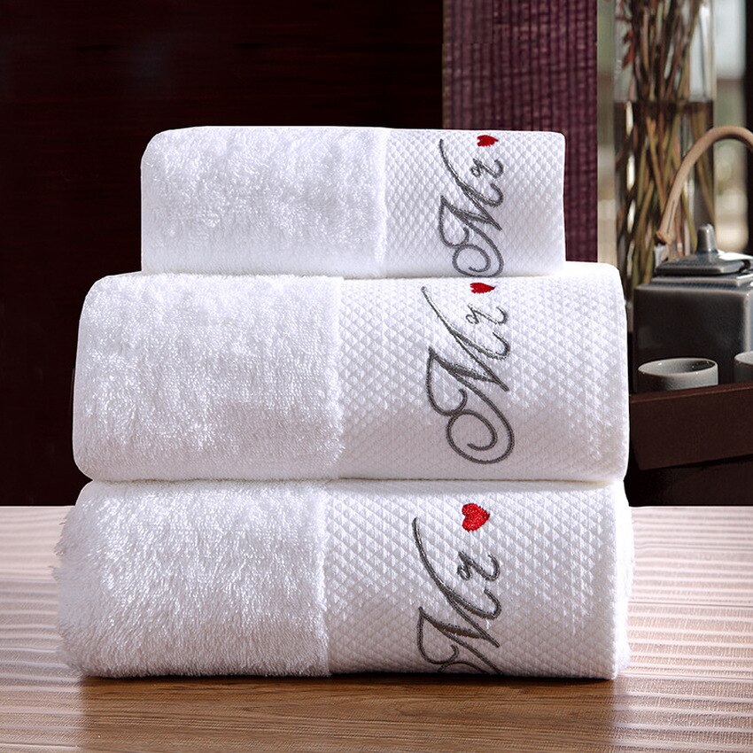Cotton Bath Towels White Embroidery Star Hotel Luxury Bath Towel Sets Soft Face Towel Strong Water Absorbent Household Bathroom