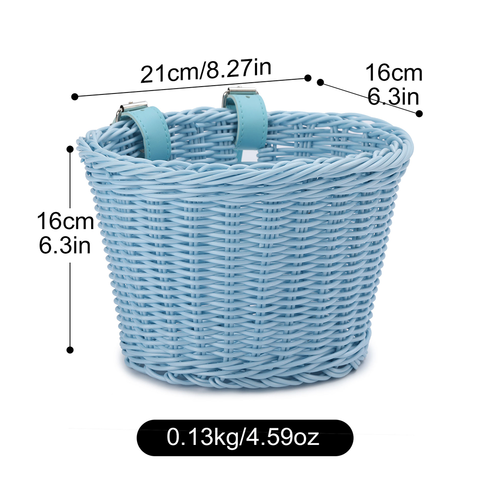 Cesta de bicicleta para niños, cesta de bicicleta tejida de plástico, cesta de mimbre para bicicletas para niños, cesta delantera para bicicleta, mochila, accesorios para bicicleta: Azul