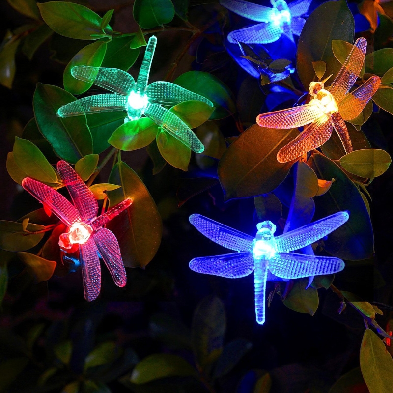 Solar Power LED Dragonfly Lights String Twinkle Outdoor Waterproof Garden Villa Tree Fairy Garland Wedding Party Xmas Decoration