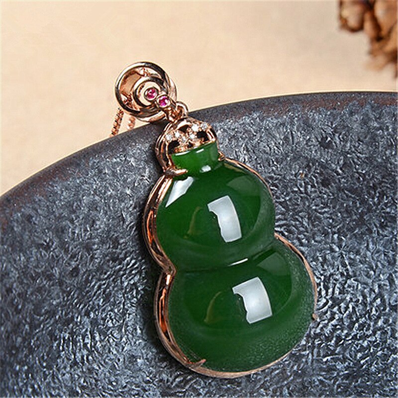 Natural Green Hetian Jade Gourd Pendant 925 Silver Necklace Chinese Carved Charm Jewelry Amulet for Women Lucky