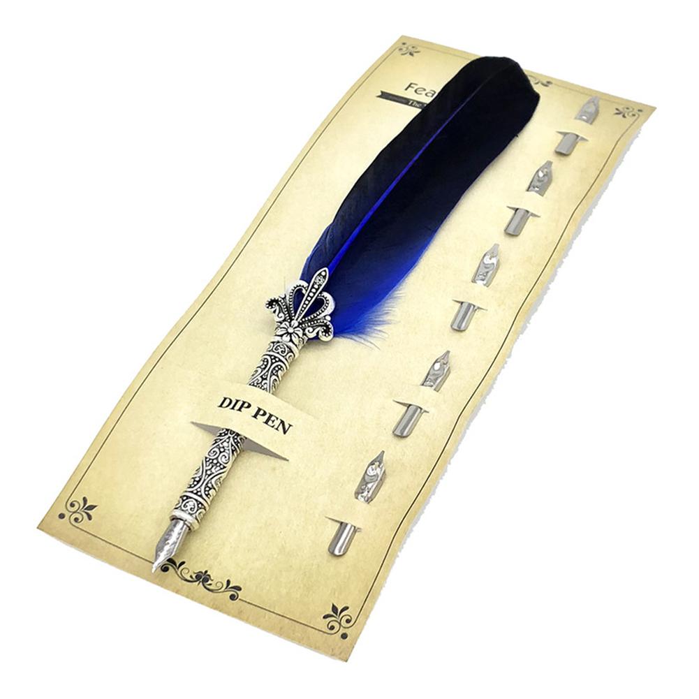 Smooth Delicate Feather Quill Pen Ink Dip Pen Perfect birthdays (Card Packing) Quill Pen Ideal Christmas QCK r22: sapphire